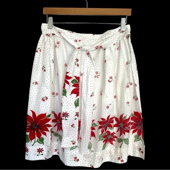 Vintage 1950s Hostess Half APRON Poinsettia Flowers - Picture 6 of 7